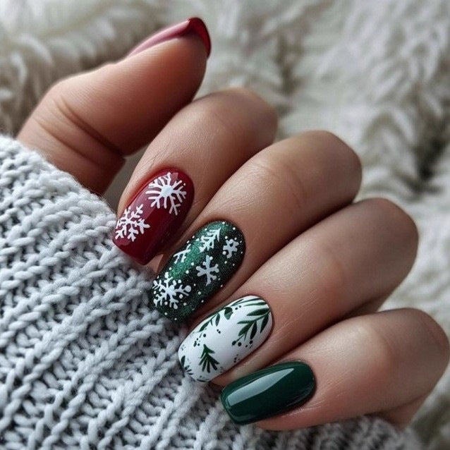 Festive artificial nails in Christmas design Kalsten