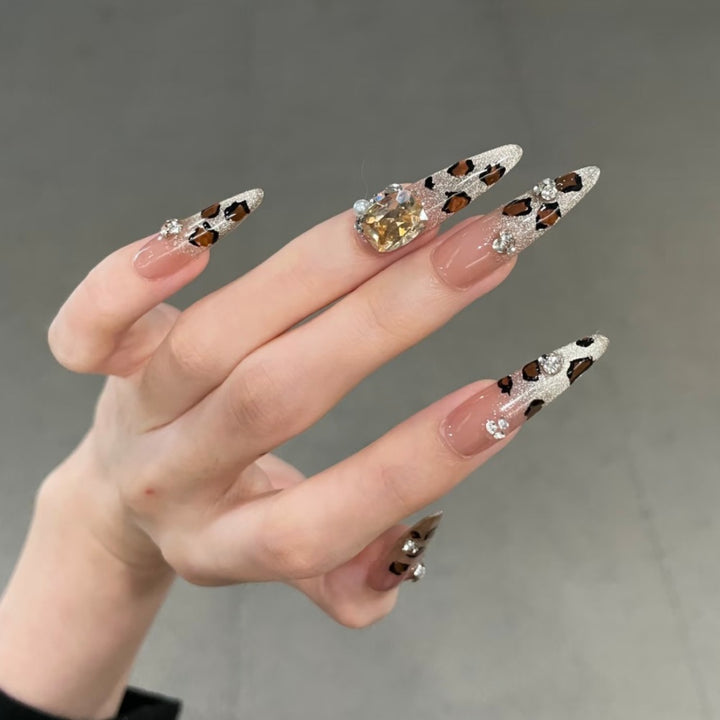 Decorative Long Stiletto Press-On Nails with Rhinestone Accents Kalsten
