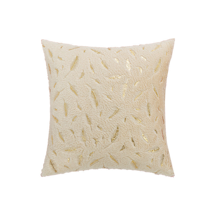 Square Plush Decorative Cushion with Metallic Feather Accent and Removable Cover
