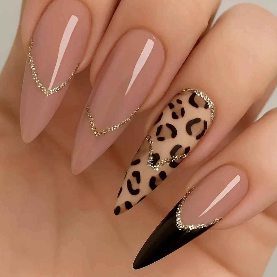 Elegant Leopard Print Stiletto Nail Art Extensions Kalsten