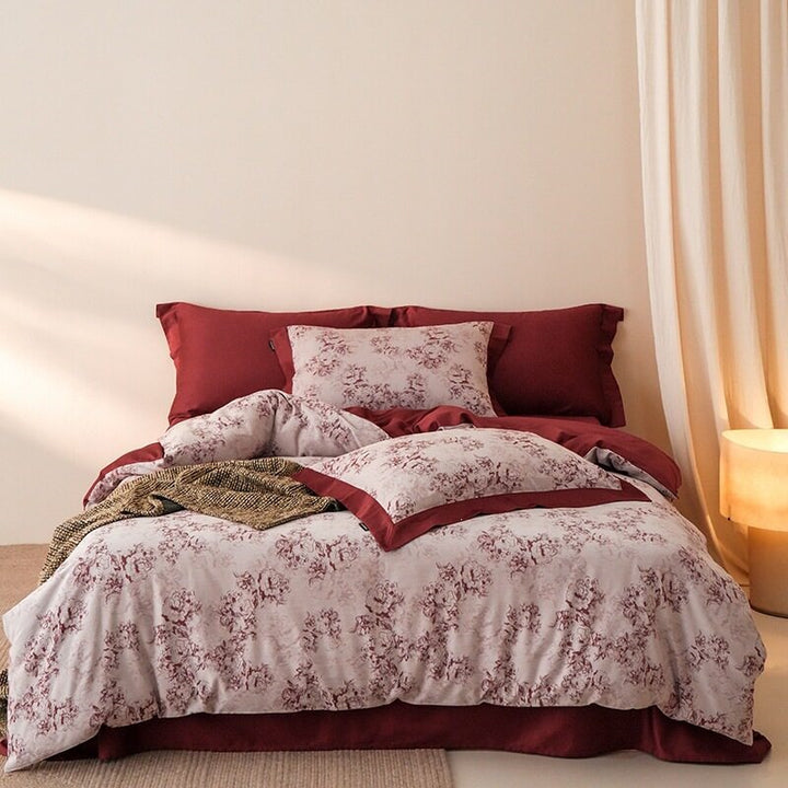 Bedding set made of breathable cotton satin with fine mosaic tile print and reversible function