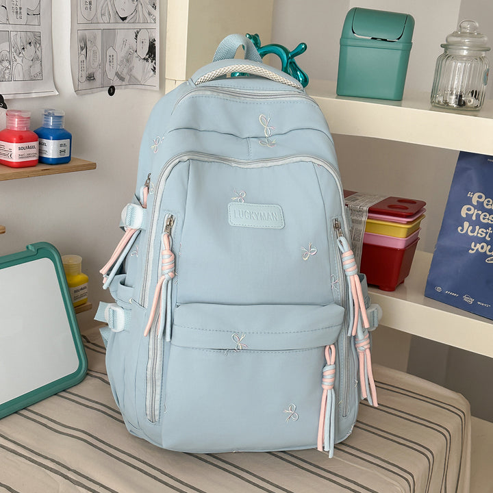Embroidered Multi-Pocket School Backpack