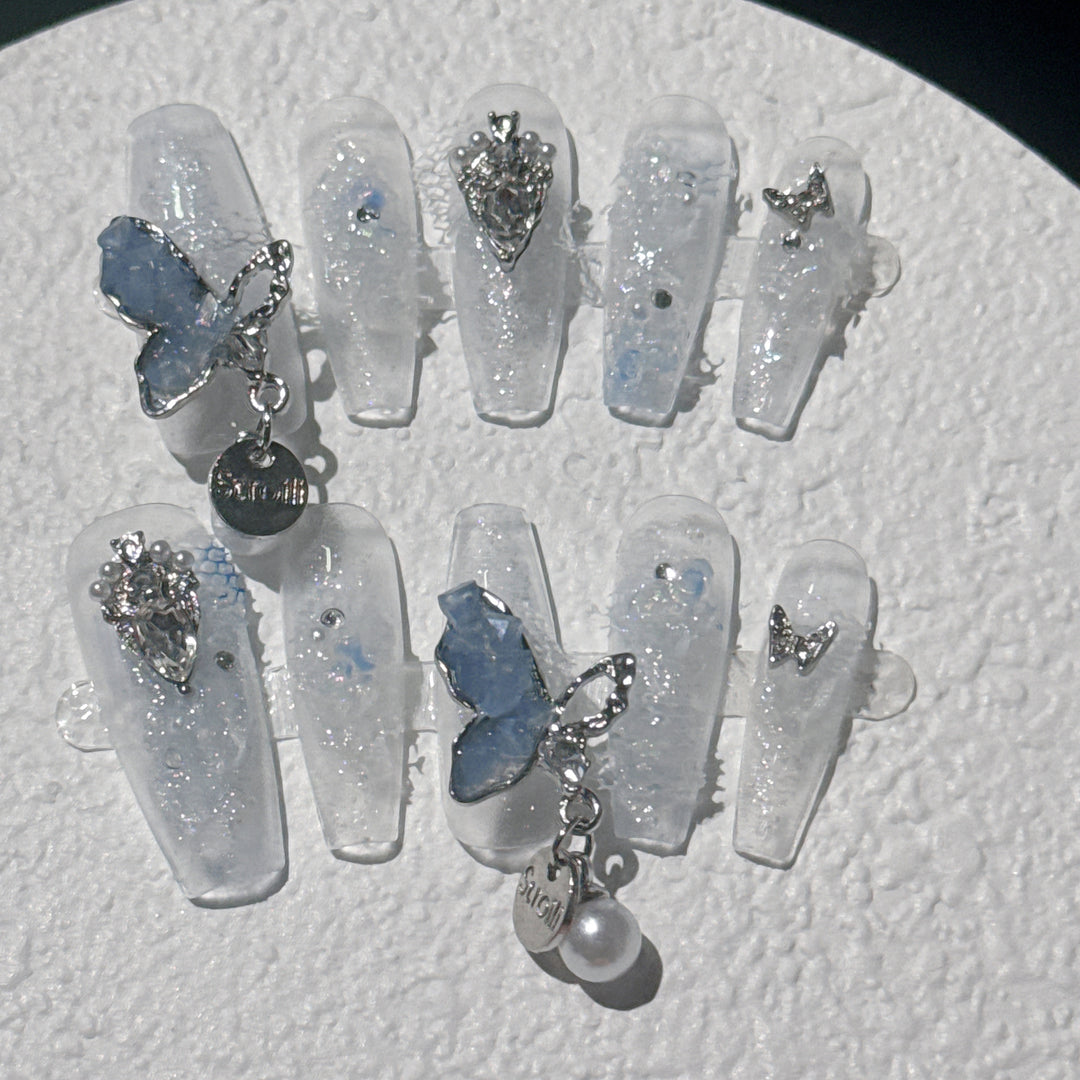 Decorative Butterfly-Inspired 3D Press-On Nail Set