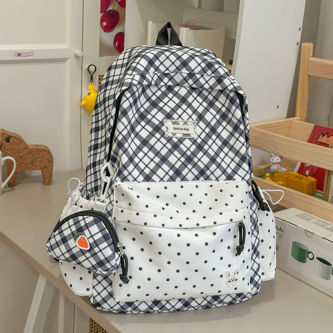 Stylish Plaid Backpack with Fun Decorative Accents Kalsten