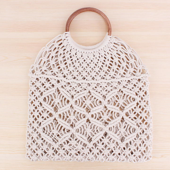 Macrame Tote Bag with Wooden Handle Kalsten