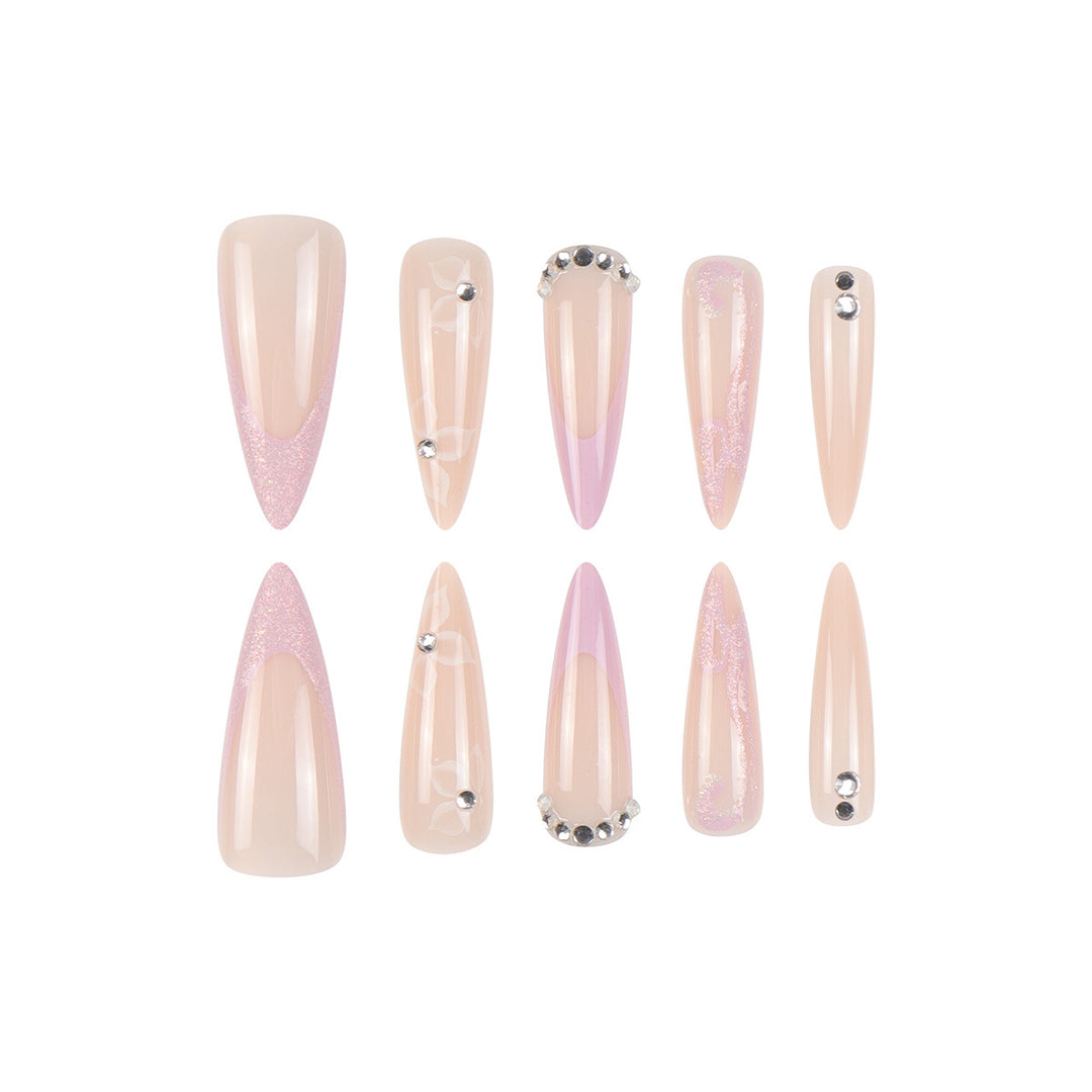 Artistic Floral-Embellished Stiletto Press-On Nails Kalsten