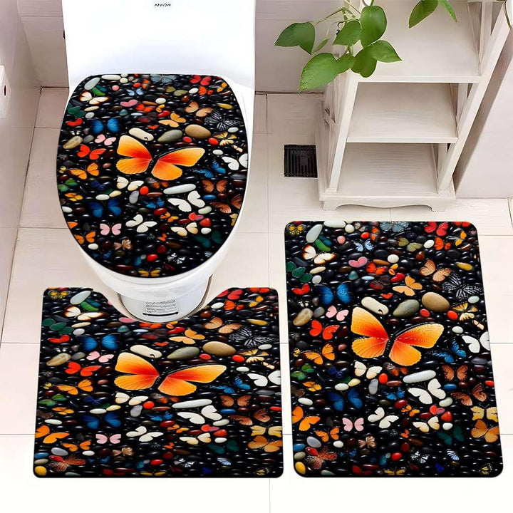 Decorative Rock and Butterfly Bathroom Mat Set Kalsten