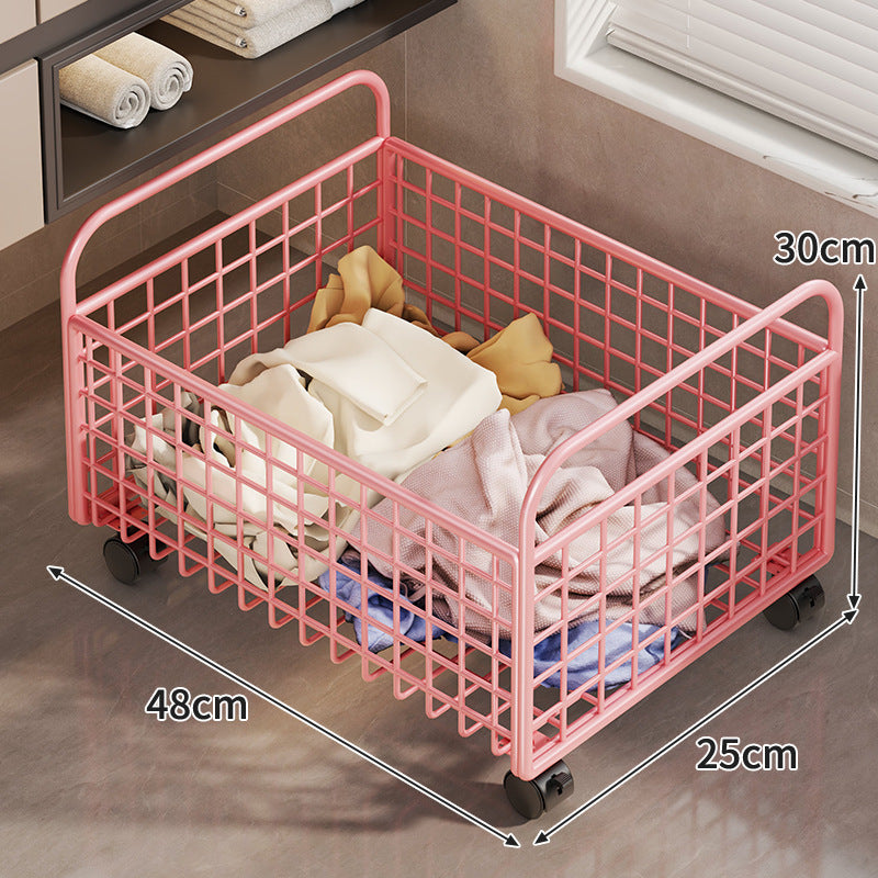 Metal Wire Grid Storage Basket with Raised Side Handles