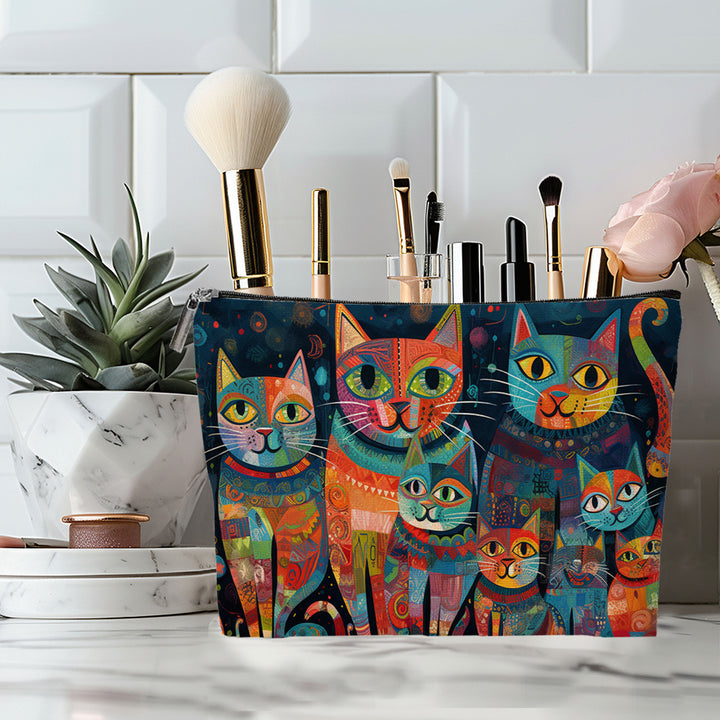 Embroidered Owl Textured Makeup Pouch With Zipper And Water-Resistant Lining