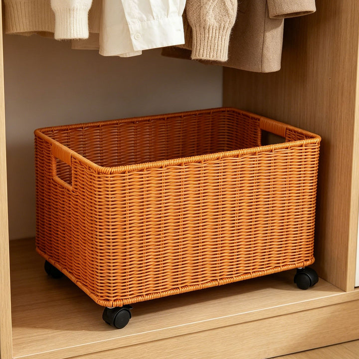 Storage Rolling Wicker Basket Kalsten