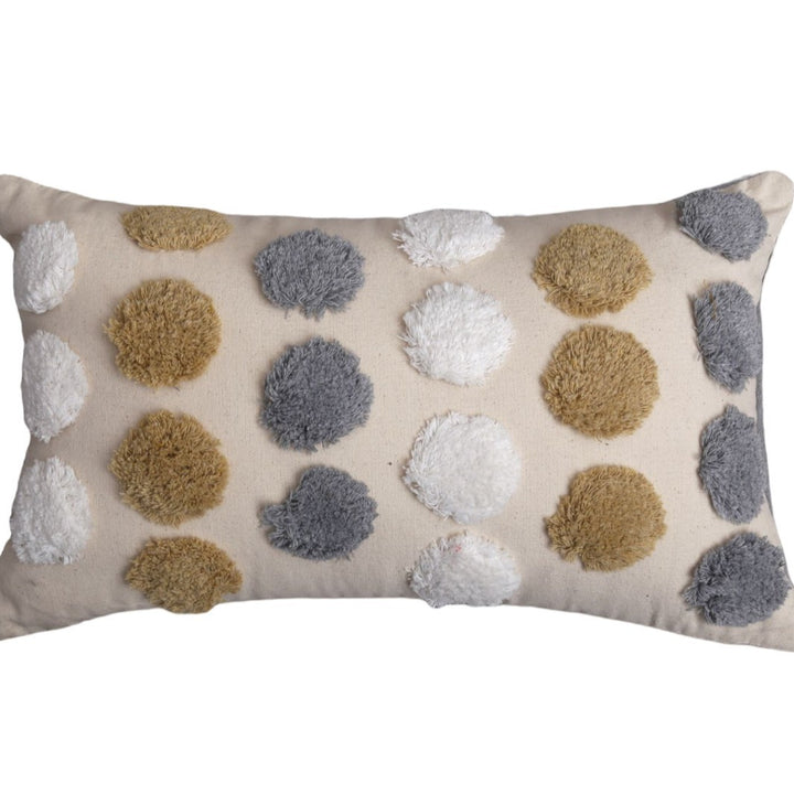 Tufted Polka Dot Textured Cotton Throw Pillow Cover with Pom-Pom Accents and Hidden Zipper