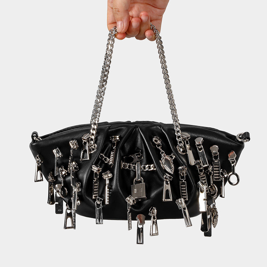 Decorative Chain-Accented Handbag