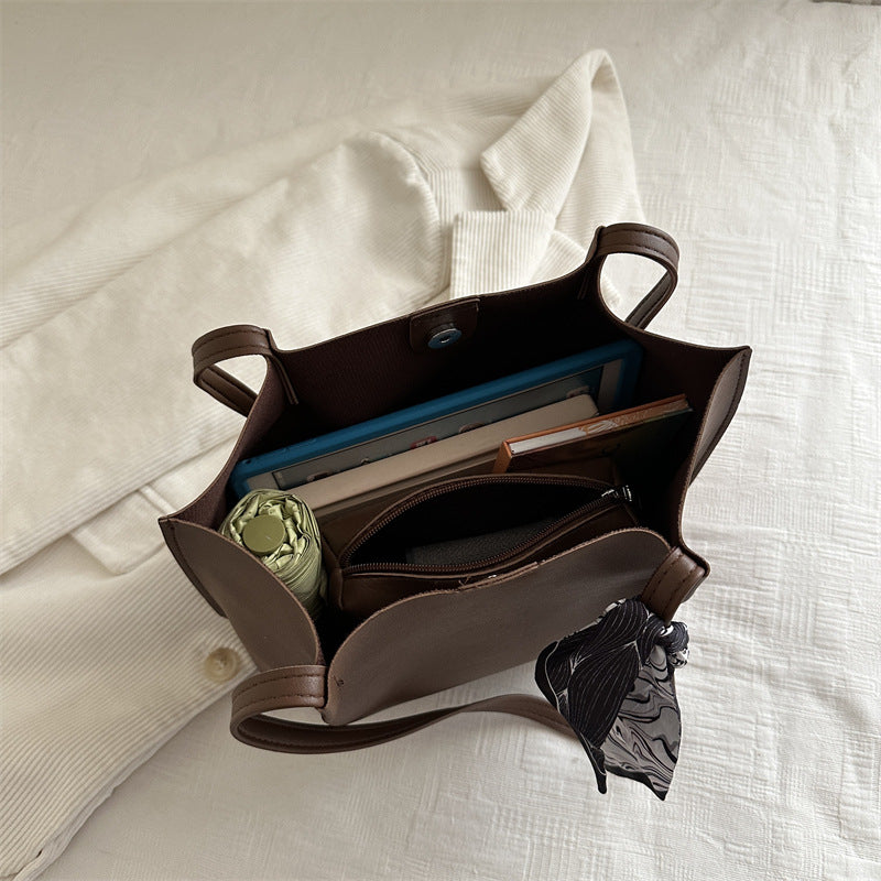 Minimalist Tote Handbag with Decorative Scarf