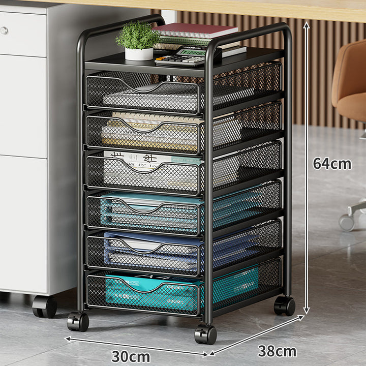 Multi-Drawer Mobile Mesh File and Office Organizer Cart with Locking Casters