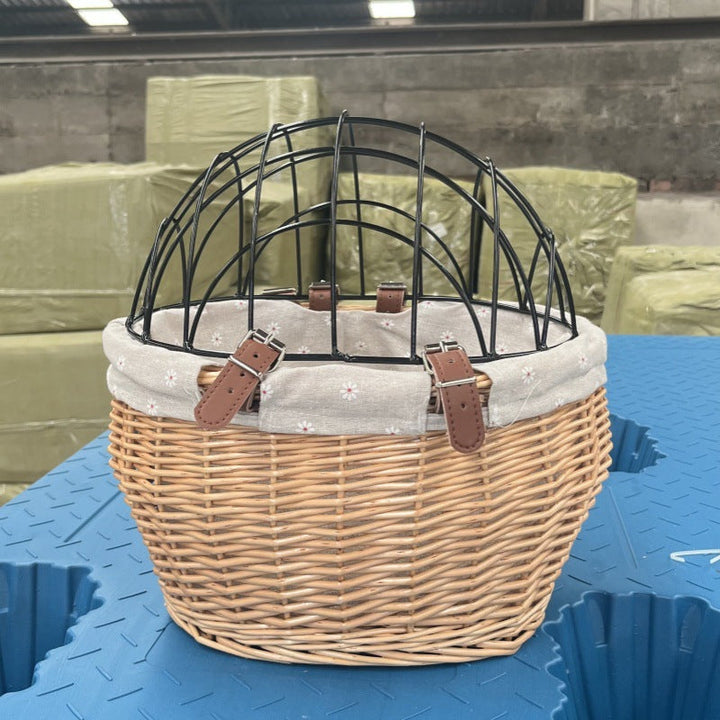 wicker bicycle pet carrier with removable washable liner and reinforced lockable metal dome Kalsten