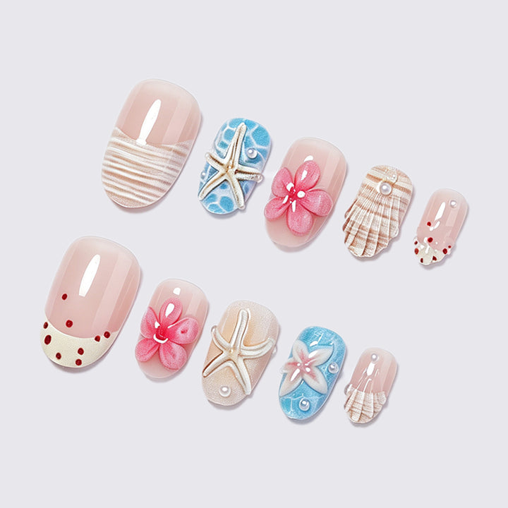 Nail art set with maritime design and floral accents Kalsten