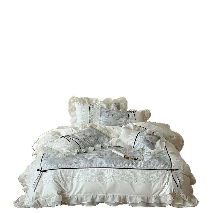 luxurious romantic bedding set with lace trim and ruffles