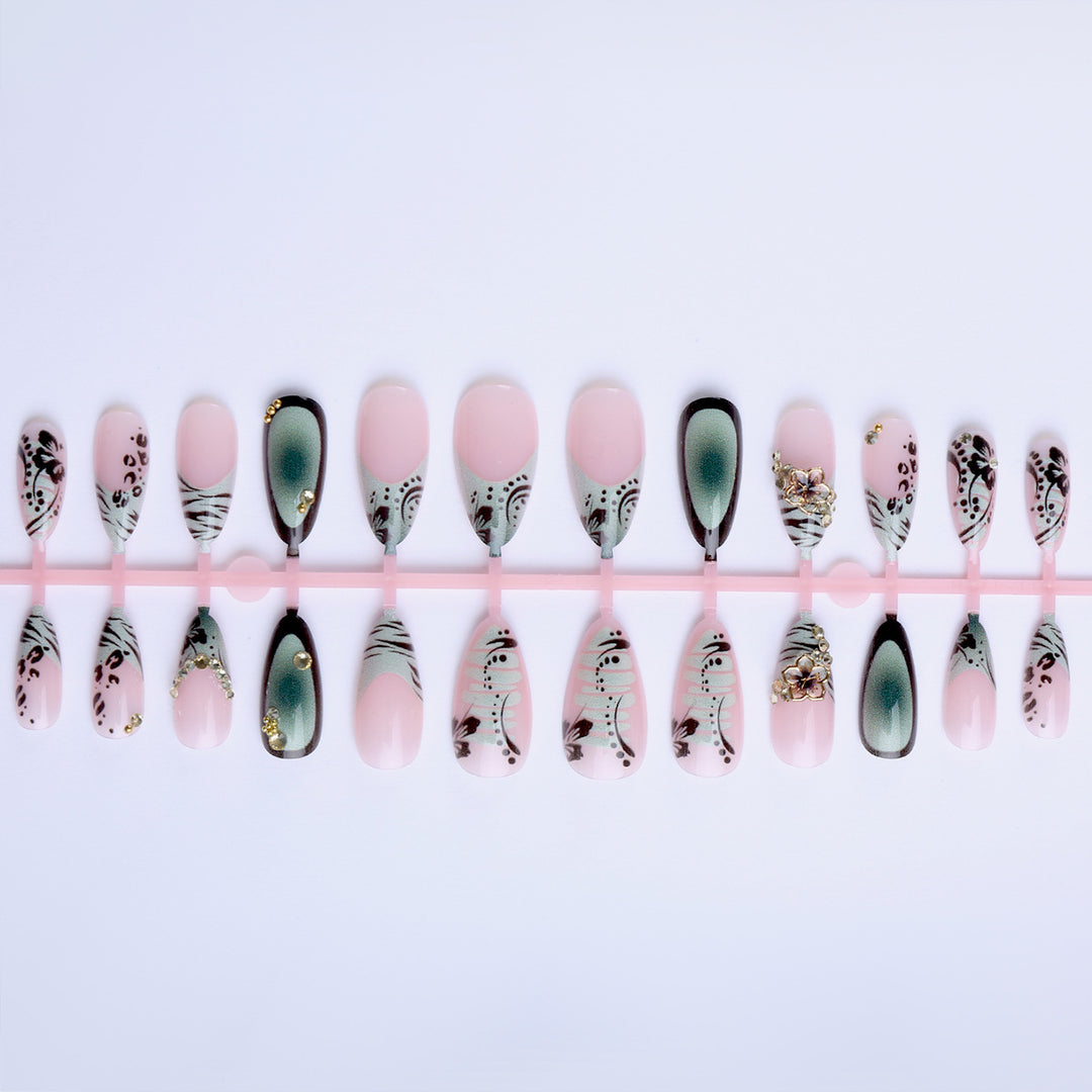 Artful Stiletto Fingernails with Floral and Geometric Decorations Kalsten
