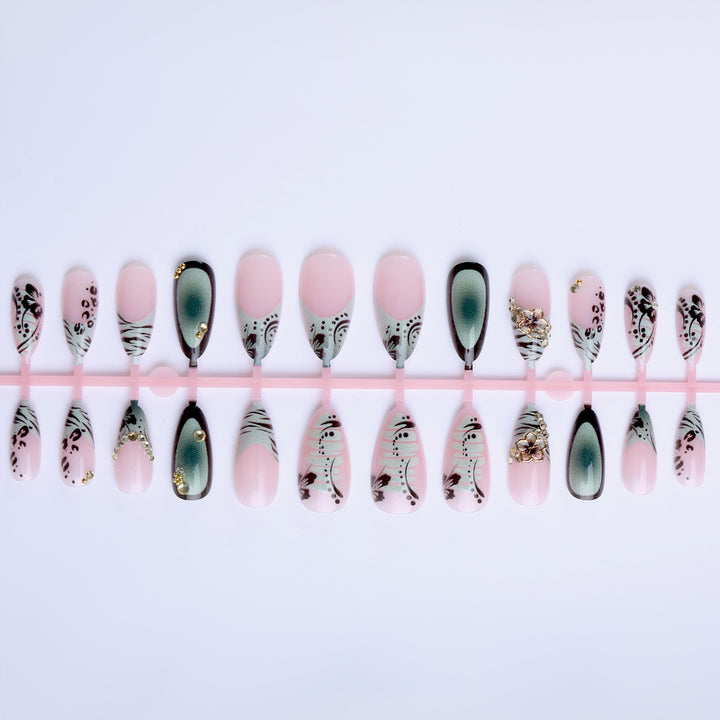 Artful Stiletto Fingernails with Floral and Geometric Decorations Kalsten