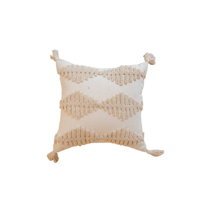 Decorative Bohemian Fringe Throw Pillow Cushion with Textured Macramé Trim