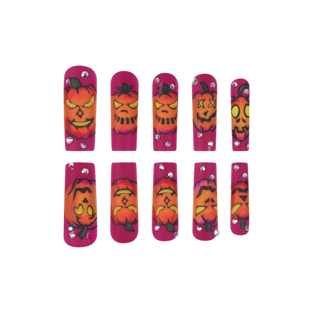 Artistic Press-On Nails with Halloween Pumpkin Design Kalsten