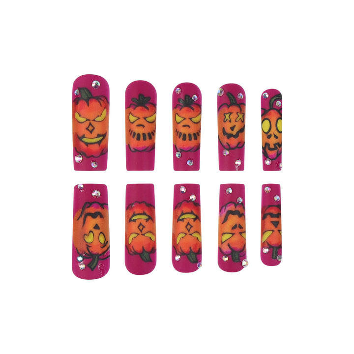 Artistic Press-On Nails with Halloween Pumpkin Design Kalsten