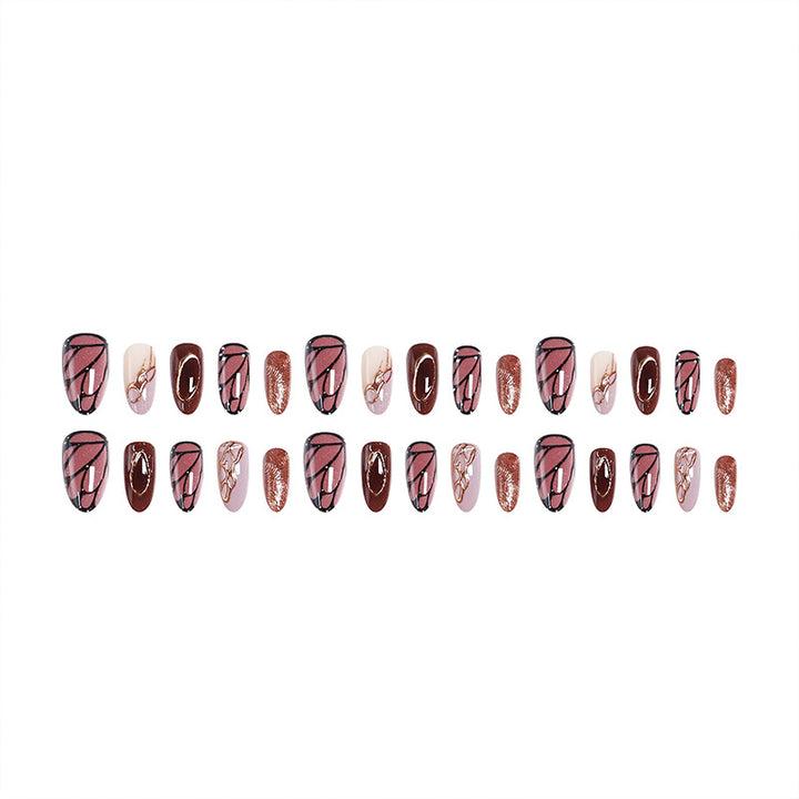 Artificial nail set with elegant gold and black design Kalsten