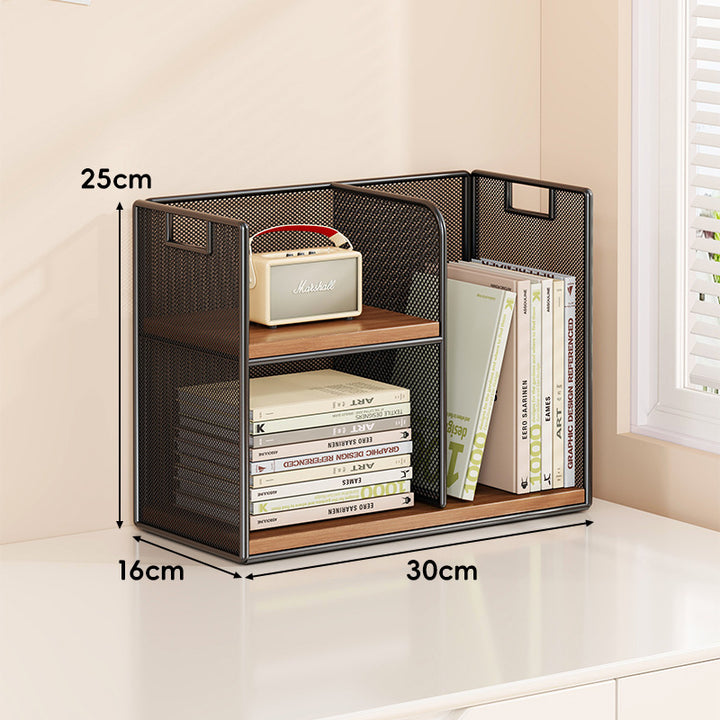 Perforated Metal Two-Tier Desktop Organizer Shelf with Integrated Carry Handles