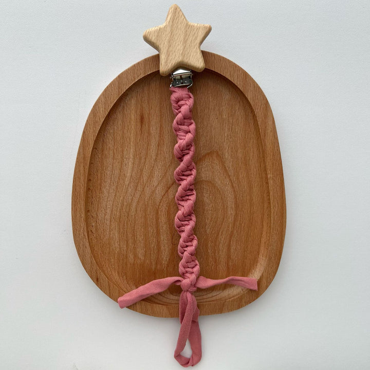 Braided Cotton Pacifier and Teether Clip with Wooden Star Clamp