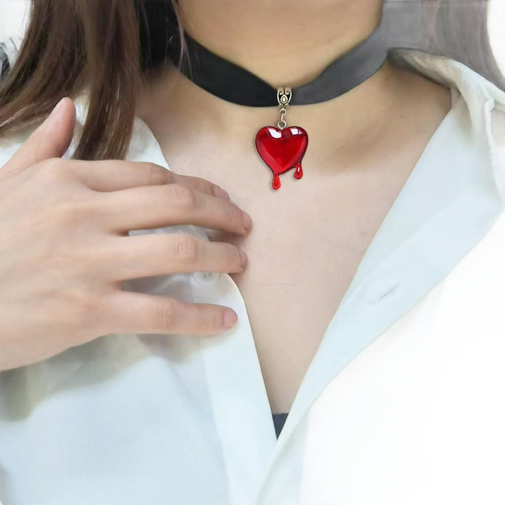 Velvet Choker Necklace with Dripping Heart Pendant Kalsten