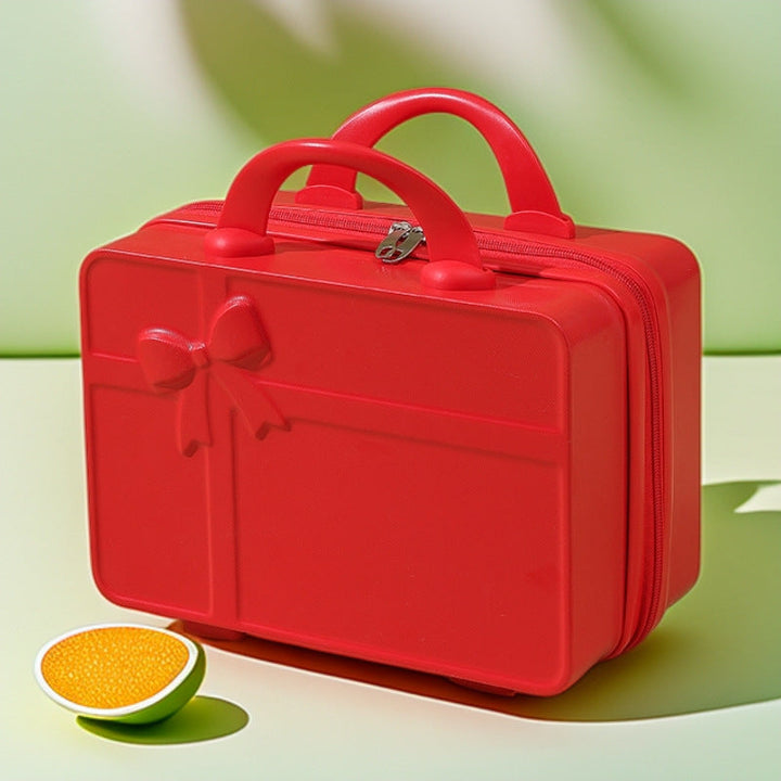 structured hard-shell cosmetic travel case with embossed bow and dual top handles Kalsten