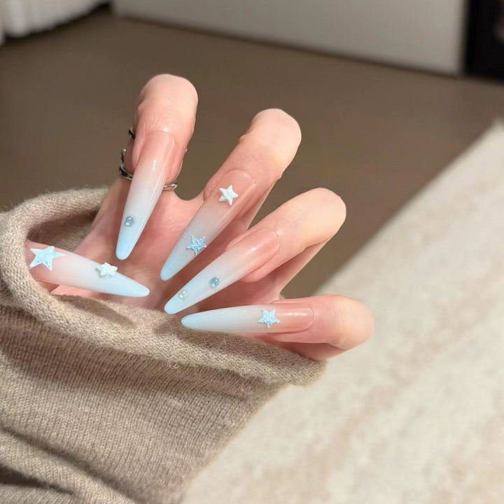 Star-Accented Stiletto Press-On Nail Art
