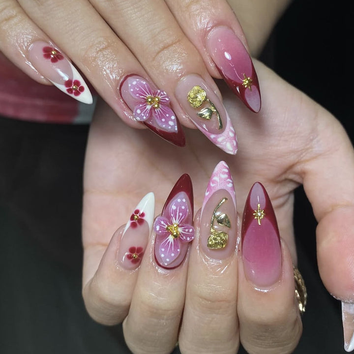 Elegant 3D Floral Acrylic Nail Art Extensions Kalsten