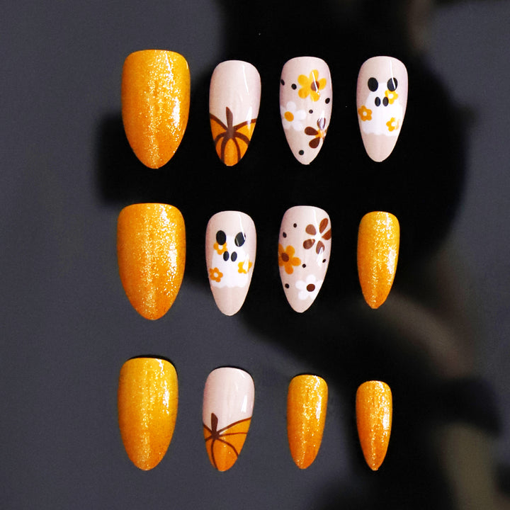 Seasonal Pumpkin-Themed Press-On Nails