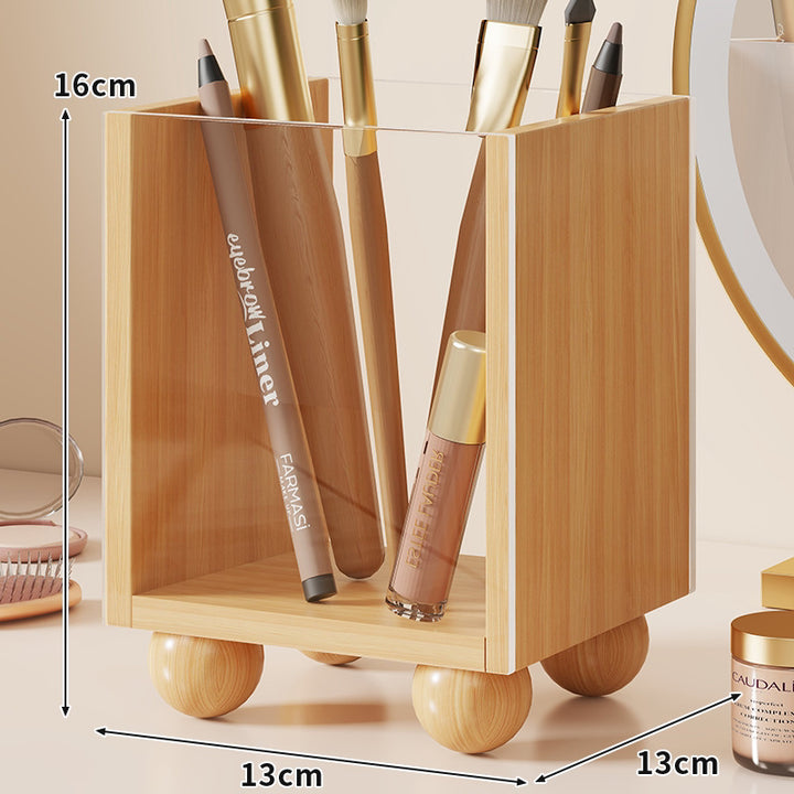 Wooden Vanity Makeup Brush and Cosmetic Organizer