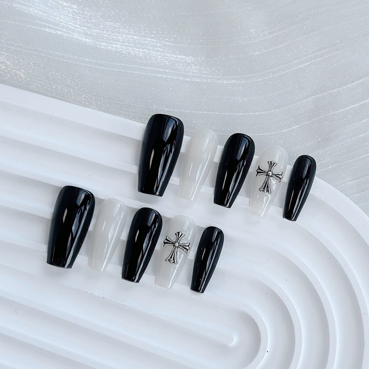 Artistic Press-On Nail Art Set with Heart and Celestial Designs