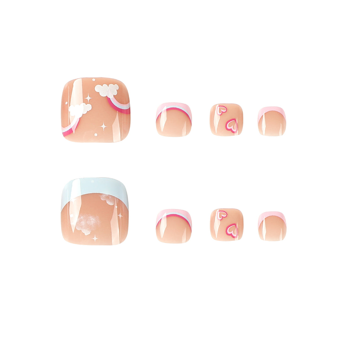 Artful toenail art with heart and cloud motifs Kalsten