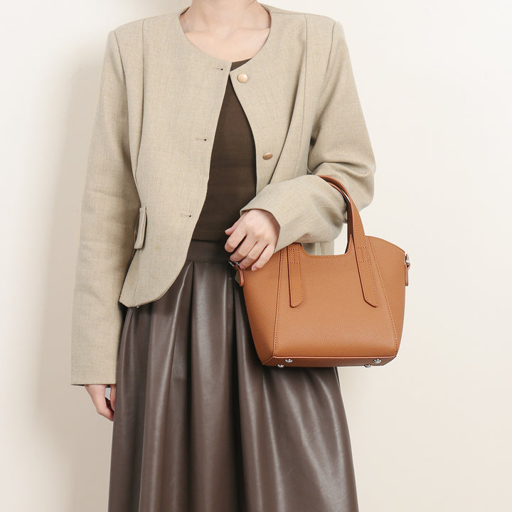Small Structured Pebbled Leather Top-Handle Tote with Detachable Strap