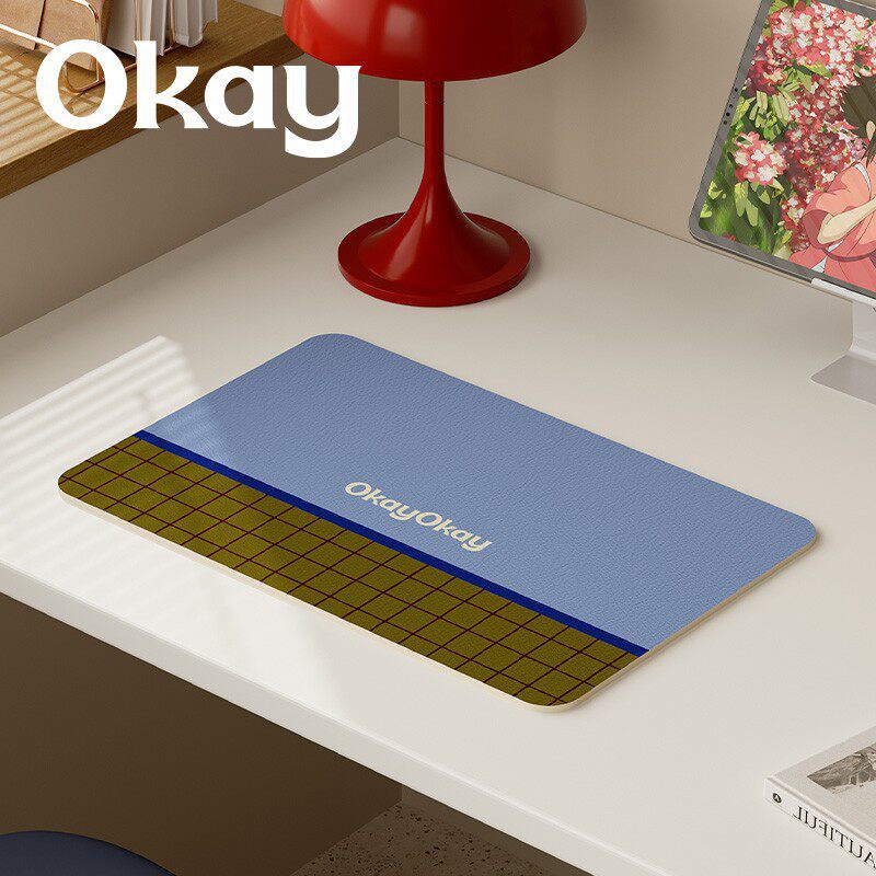 Oversized Eco-Leather Desk Mat with Non-Slip Base and Retro Grid Print