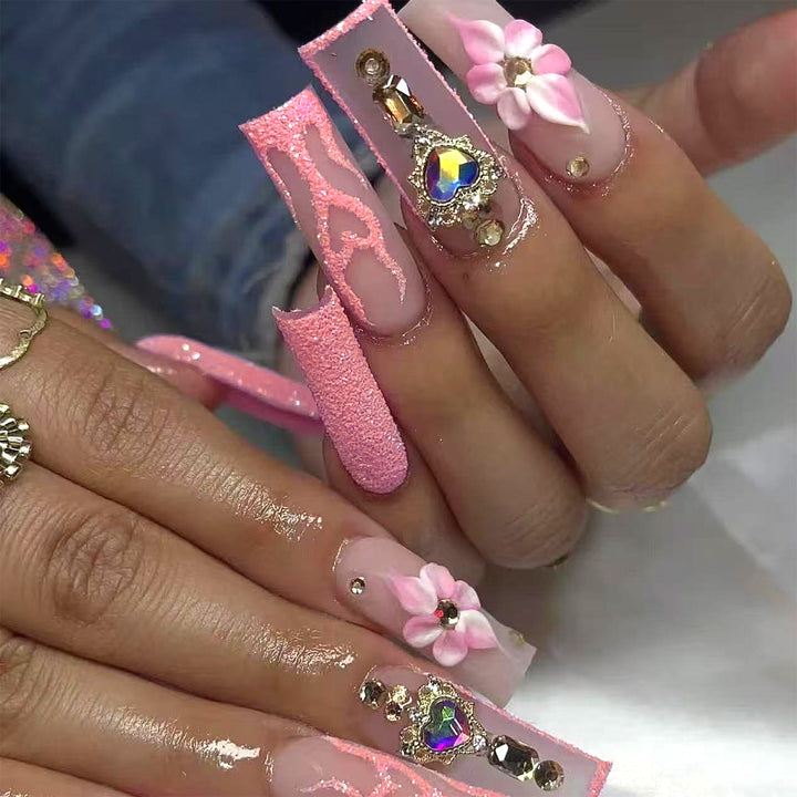 Artistic 3D Floral and Gem-Embellished Press-On Nails Kalsten