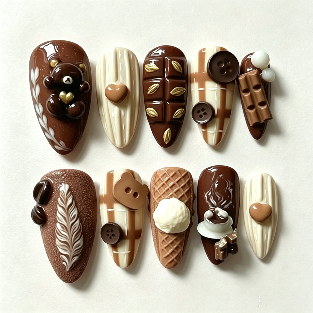 Themed Bear and Heart Press-On Nail Art Set