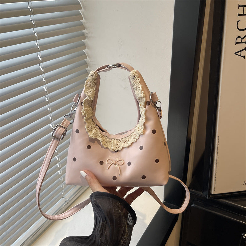 Decorative Lace-Trimmed Polka Dot Handbag