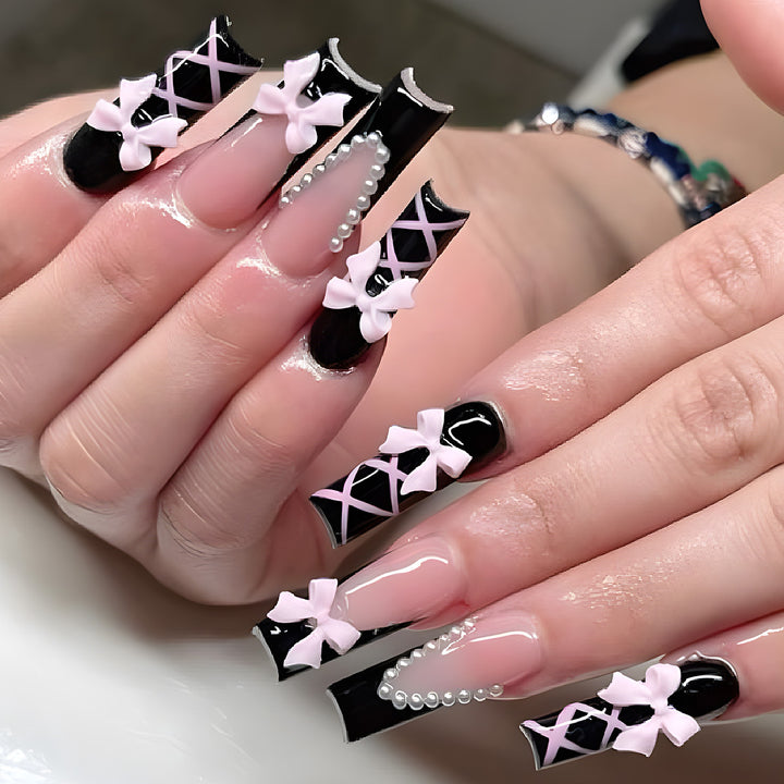 Artistic Bow-Adorned Stiletto Nail Set Kalsten