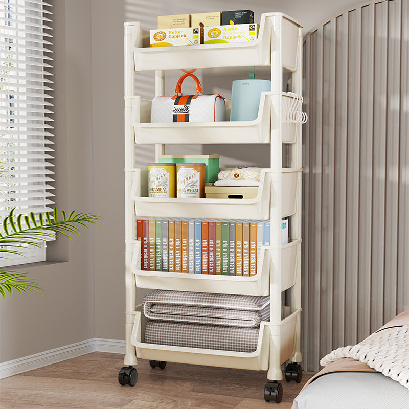 Compact Two-Tier Rolling Utility Cart with Deep Removable Plastic Bins