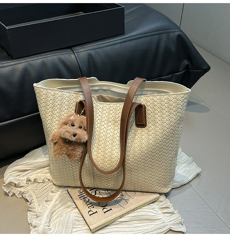 Woven Leather Shoulder Tote Bag Kalsten