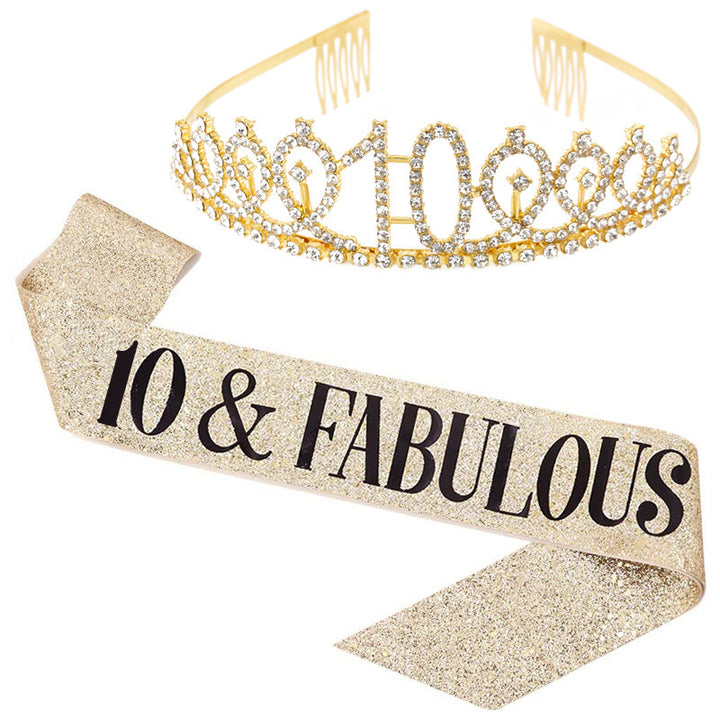 Girl Glittering Birthday Crown and Sash Set Kalsten