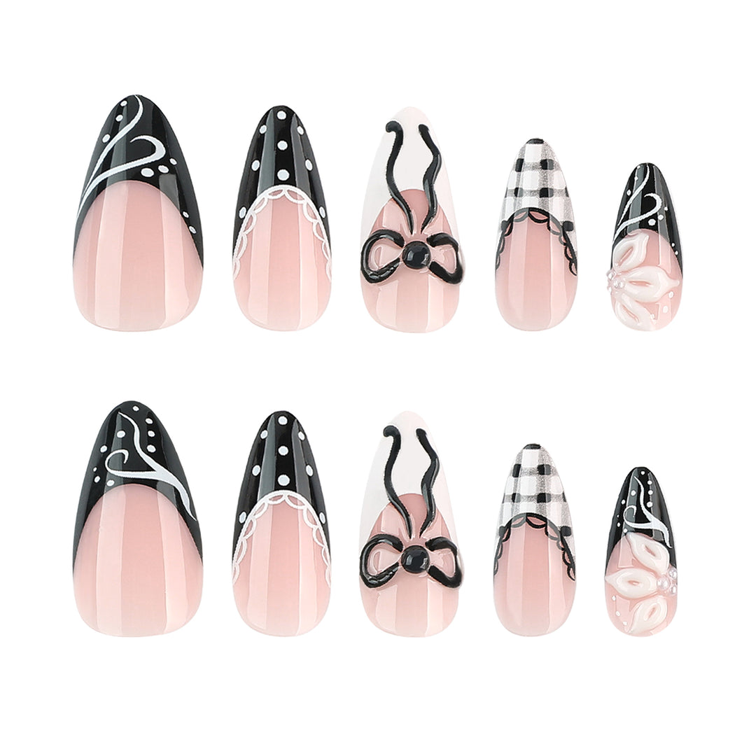 Artful stiletto nails with floral and geometric accents Kalsten