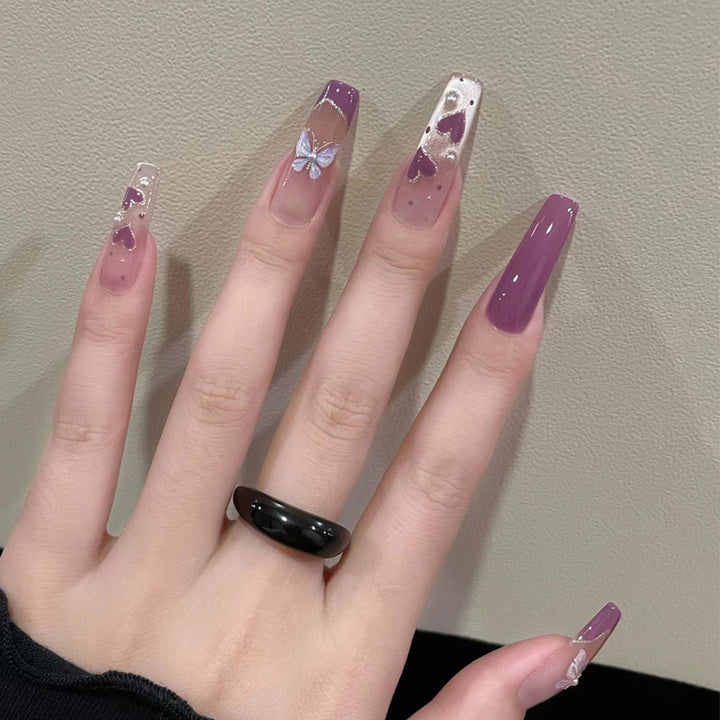 Glamorous Press-On Nail Art Set with Stylish Gemstone Accents Kalsten