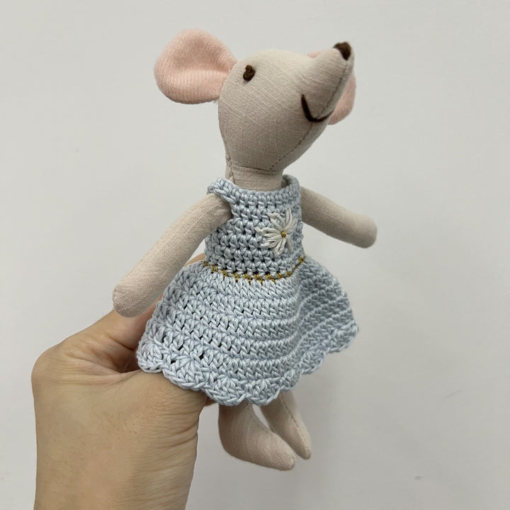 Handmade Linen Bunny Soft Cloth Doll with Embroidered Overalls