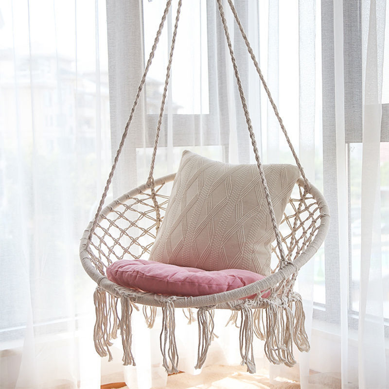 Macrame hanging swing chair boho woven fringe indoor outdoor hammock seat Kalsten